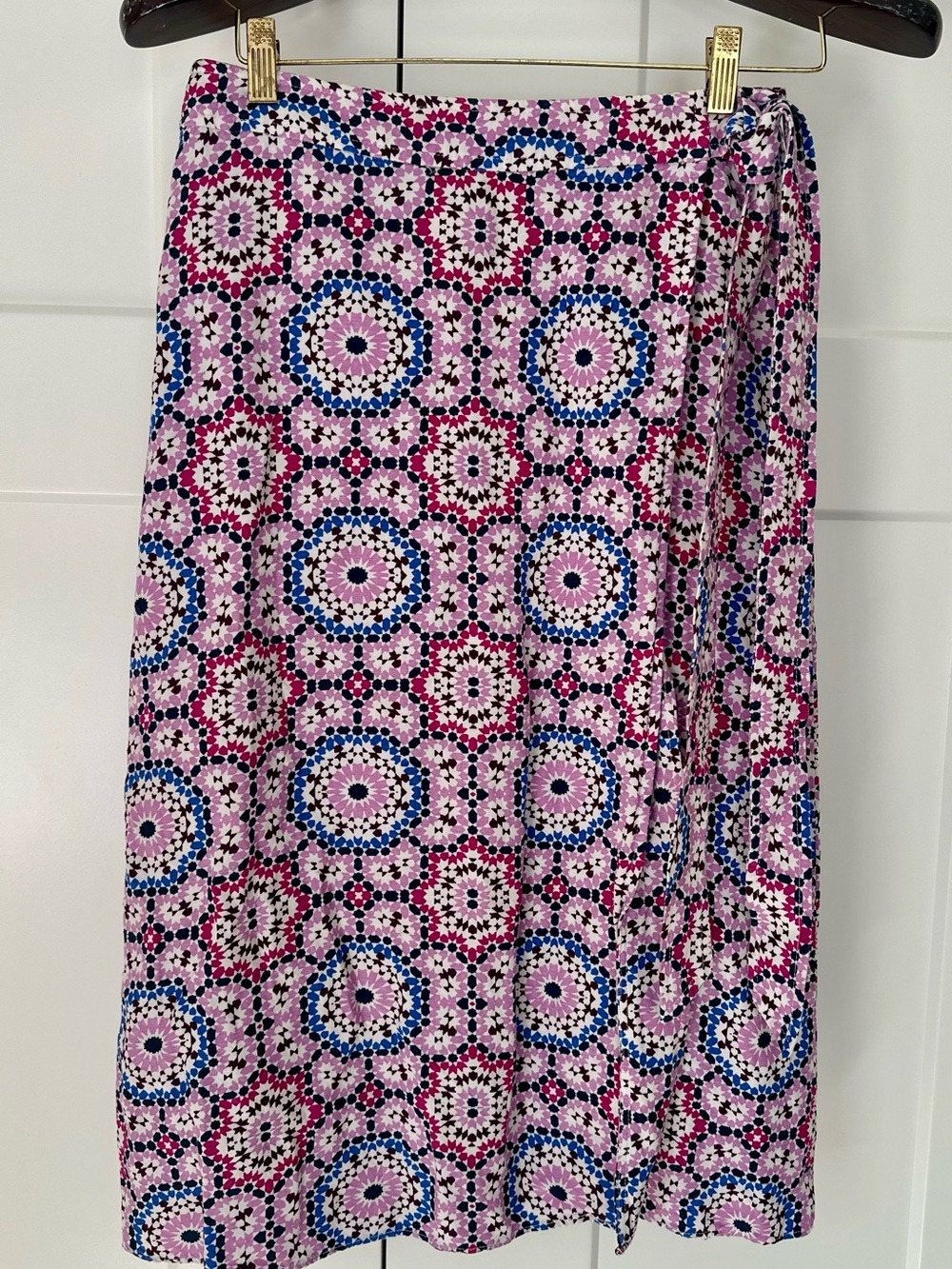 LOFT Linen Blend Pink‎ Mosaic Print Midi Wrap Skirt 4P